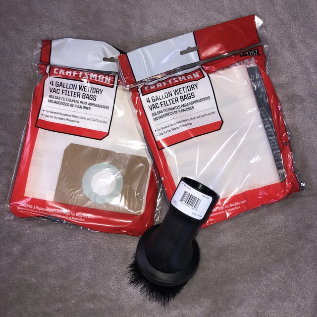 6CRAFTSMAN 4 GALLON Wet/Dry Vac Filter Bags, 41157, 1Dust Brush