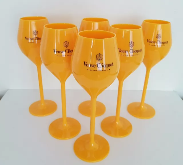 6x Veuve Clicquot Acrylic Plastic Champagne Orange Flutes Glasses140ml 20cm