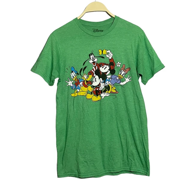 Disney Women Tshirt Size M Green Mickey Minnie Character Donald Duck Goofy Dog