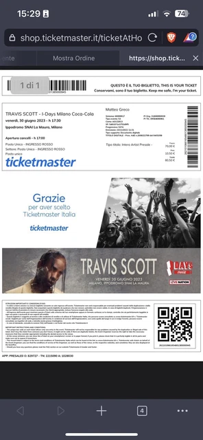 BIGLIETTI TRAVIS SCOTT  30/06 Ippodromo Snai La Maura Milano ROSSO E GIALLO 2