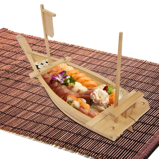 Serving Sushi Boat Tray Platter 31.5" Wooden Bamboo Nautical Decor Food Display