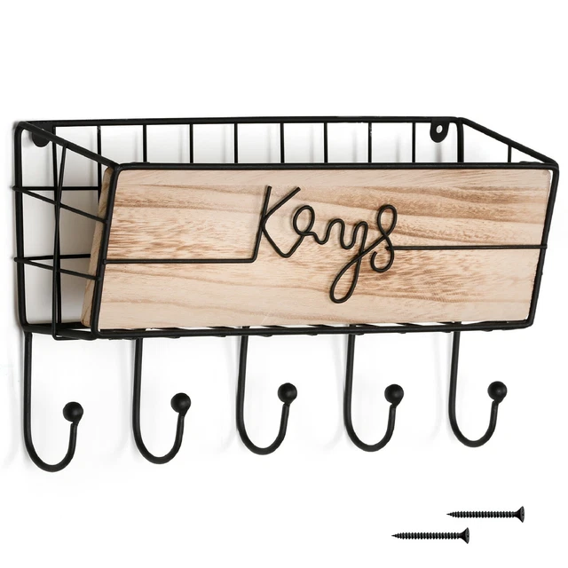 Key Rack with 5 Hooks for Entryway Rustic and Boho Decor, Key Hanger