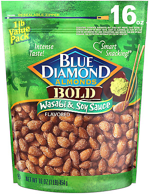 Blue Diamond Almonds Wasabi & Soy Sauce Flavored Snack Nuts 16 Oz Pack of 1 NEW