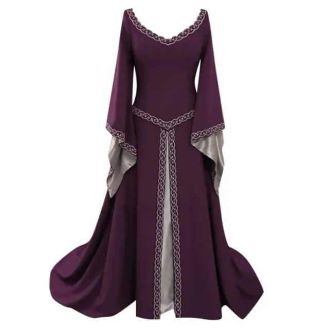 🐟Women Halloween Gothic Witch Dress Victorian Renaissance Medieval Maxi Dress 3