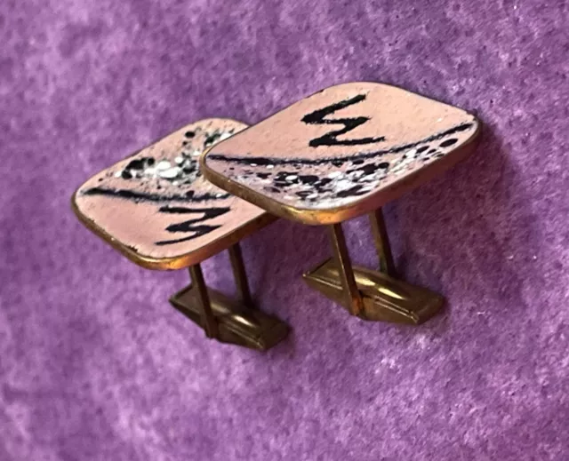 Vintage - Cufflinks - Enamelled Copper - Pink & Black - Mid-Century