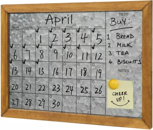 MyGift Wall Mounted Galvanized Metal Dry Erase Memo Board Calendar with Frame