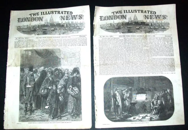 2 x ANTIQUE 1848 'THE ILLUSTRATED LONDON NEWS' PUBLICATIONS July 22/August 8
