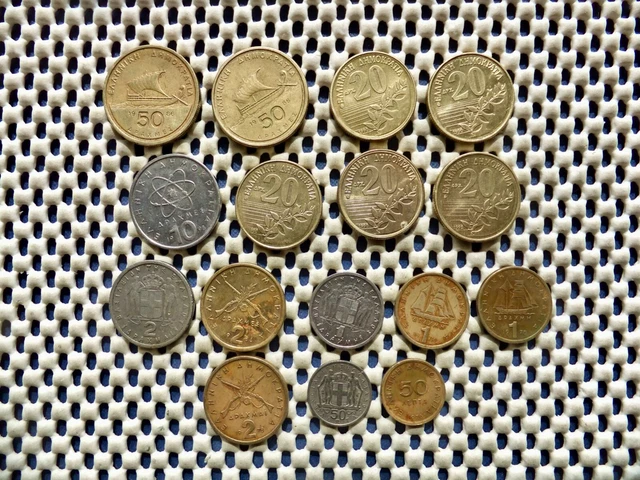 GREECE. 50Dr 1986 x2. 20Dr 1990 x4, 1992. 10Dr 1998. 2Dr 1959 +2. 1Dr 1959 +2.+2