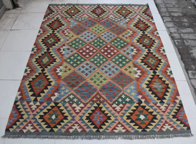5 x 6'5 Vintage handmade afghan tribal ghalmouri wool kilim rug, Persian rug 5x7