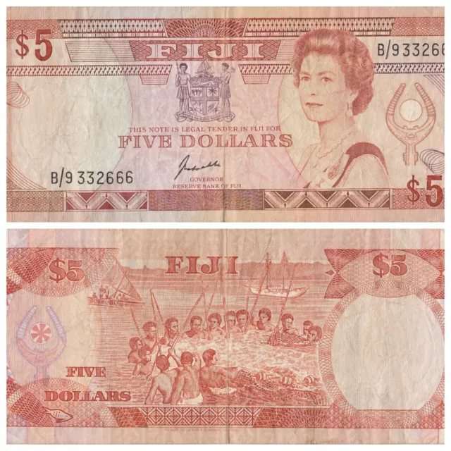 Fiji 5 Dollar banknote ND 1991 P91 QEII Kubuabola Last Prefix B9