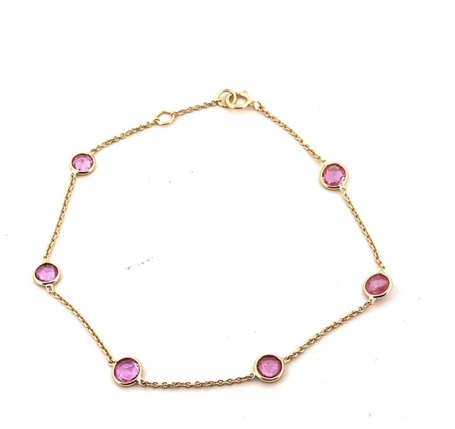 Bracelet En Or Jaune 18 Carats Serti De Saphirs Multicolores En Fleurs - Neuf étiqueté