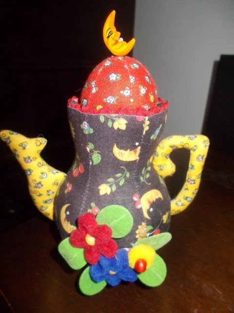 Olla de té Mary Engelbreit/flor de tetera luna corazón paño cojín 2001