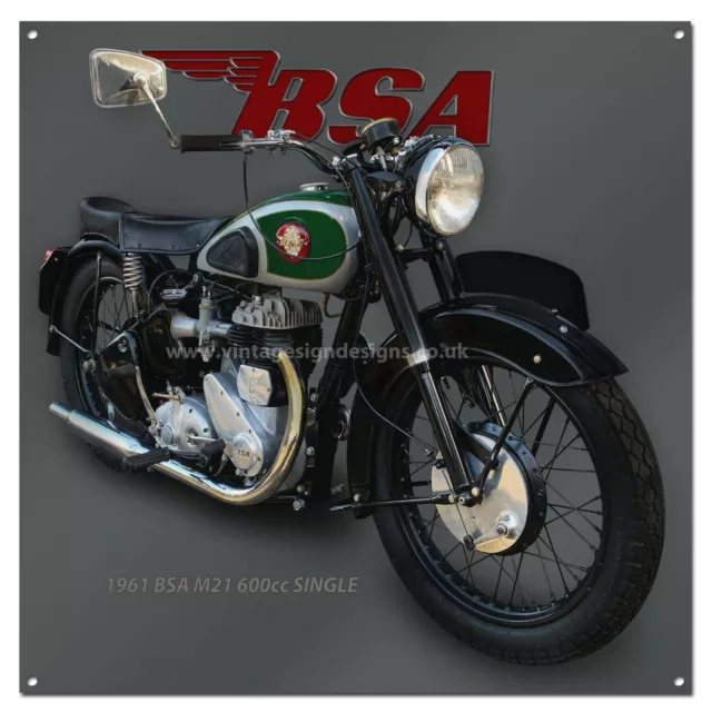 1961 BSA M21 600cc SINGLE BRITISH MOTORCYCLE METAL SIGN -12" x 12" M/CYCLE ART,