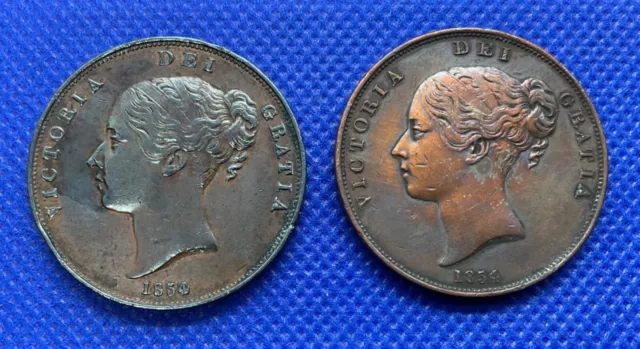 1854 Queen Victoria penny pair  - Plain & Ornamental Tridents