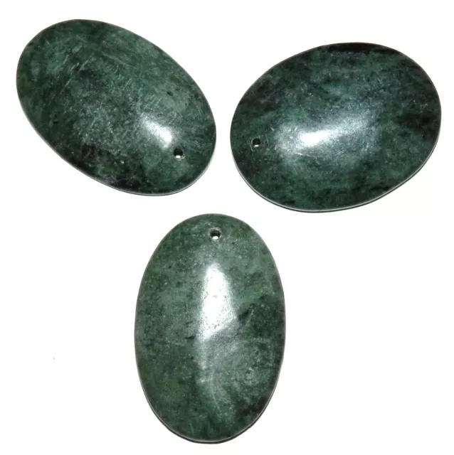 P2156 Dark Green Marble 42mm Flat Puff Oval Gemstone Pendant Bead 1pc