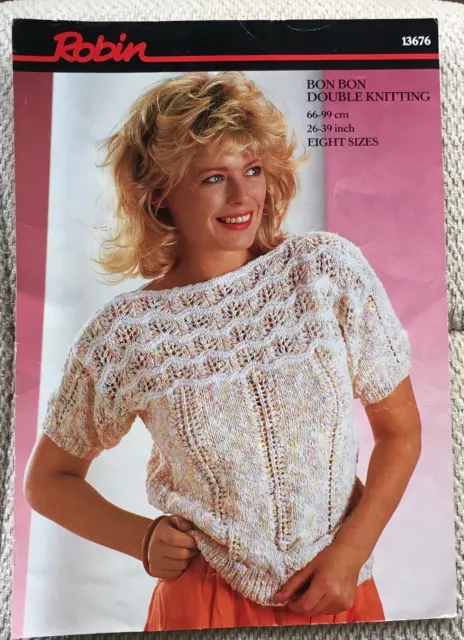 Robin Pattern 13676 For Ladies Lacy Top In Dk ~ 8 Sizes ~ 26 To 39” Chest