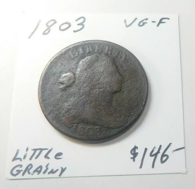 1803 Chocolate Brown Little Grainy, Nice Detail Vg - F Large Cent 219 Yrs. Old