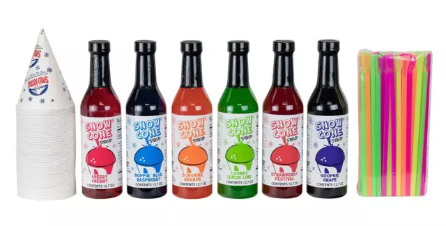 12.7oz Snow Cone Syrups 6 Pack W/Cups/Straws