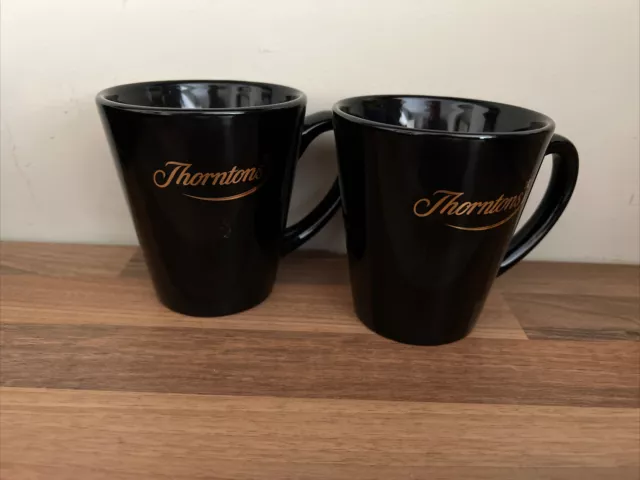 Pair Of Thorntons Mugs, Black Pair, Coffee Mug, Chocolate Mug New