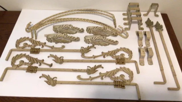 Vintage Victorian Swing Arm Curtain Rods in Cream & Gold Original Paint Lot