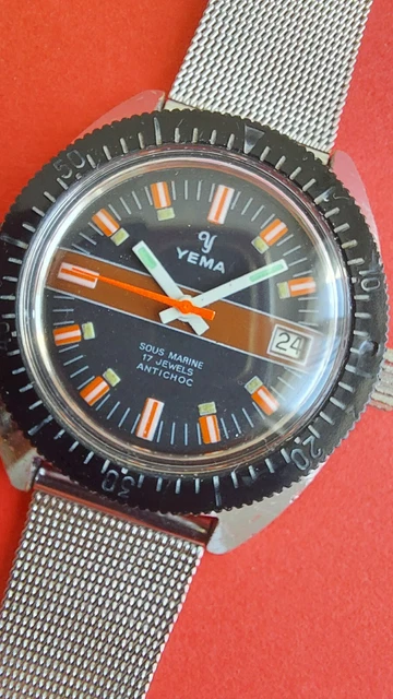 Montre Plongeuse Yema Sous Marine Vintage 1970 - Mécanique Automatique, Boîtier Acier 38mm, Bracelet Caoutchouc