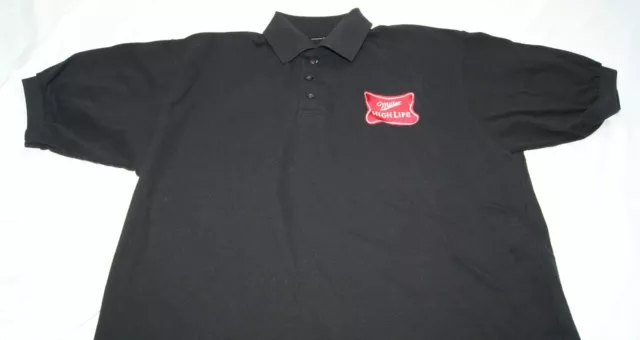 miller high life beer embroidered logo mens L large polo shirt black