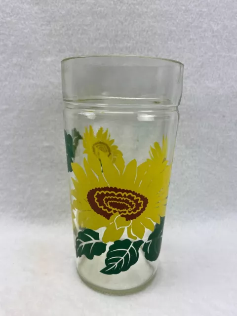 Vintage Sunflower Drinking Glass Tumbler Jelly Jar Style Anchor Hocking 6" Tall