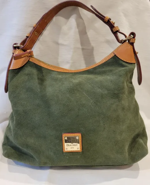 Dooney & Bourke Hobo Style Purse Bag Beautiful Dark Green Suede