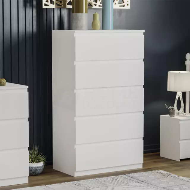 SALE 5 Drawer Chest Bedside Cabinet Storage Bedroom Furniture Modern White