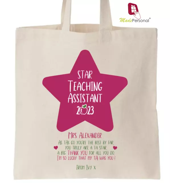 PERSONALISED Thank You Teacher School Gift Cotton Tote Bag- Owl Design-  Large
