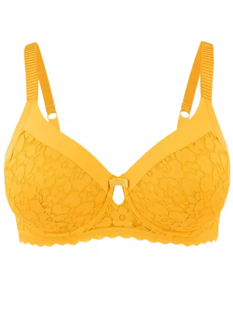 Ex M S Buttercup Yellow Padded  Cotton Mix Lace Firm Support Bra