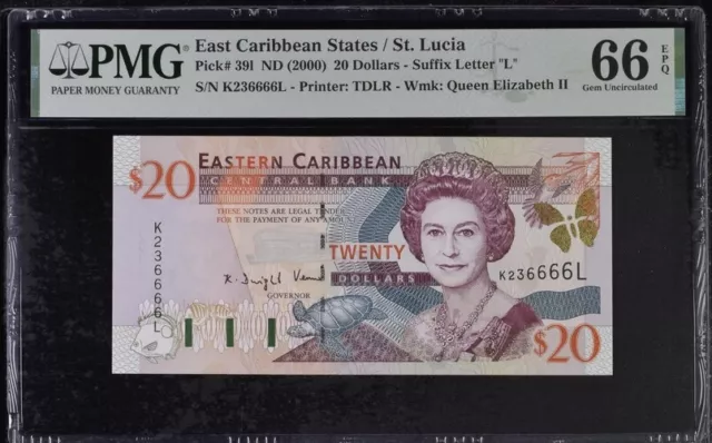 East Caribbean 20 Dollars ND(2000) P39l UNC / PMG GEM66EPQ