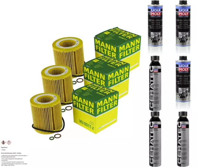 3xMANN-FILTER ÖLFILTER-HU 8011 z +3xLiqui Moly Pro-Line Motorspülung/3x Cera Tec