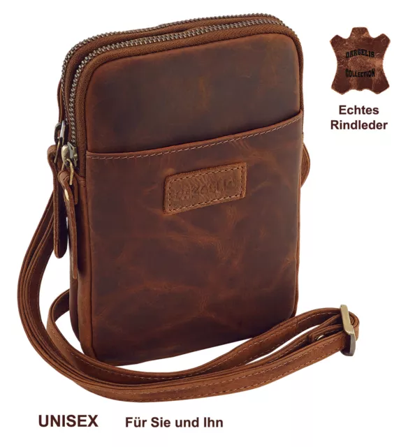 + Herren Damen Tasche Umhängetasche Crossbag Handytasche  ECHTES RINDLEDER!