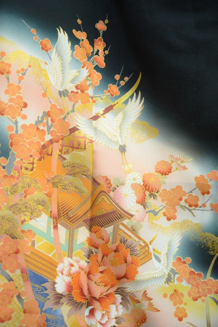 kimono japan japanese made　Tomesode  robe  vintage silk black pattern  7-54