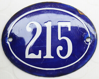 Old blue oval French house number 215 door gate plate plaque enamel steel sign