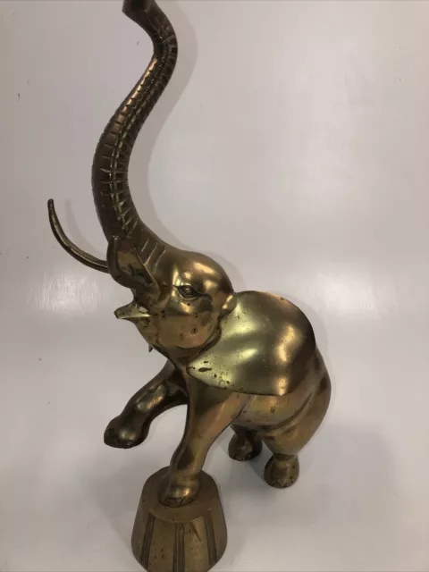 Vintage Standing Brass Circus Elephant w/Trunk up for good luck 18.5” Tall