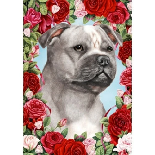 Roses Garden Flag - Blue and White Staffordshire Bull Terrier 192481