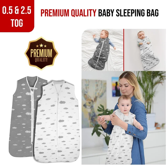 BABY SLEEPING BAG Unisex Quilted 0.5&2.5 TOG 100 Cotton Swaddle 1836