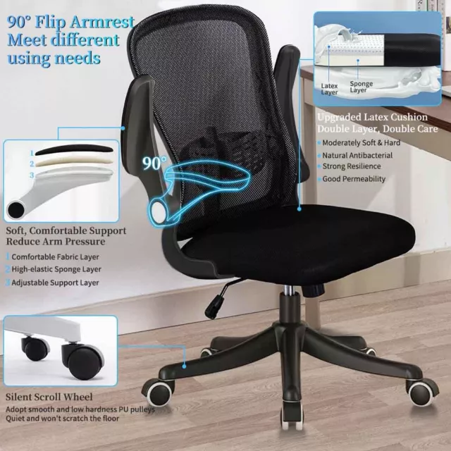 Office Chair Ergonomic Computer Desk Chair Flip-up Arms Height Adjustable UK