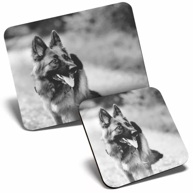 Mouse Mat & Coaster Set - BW - German Shepherd Alsatian Dog  #35306