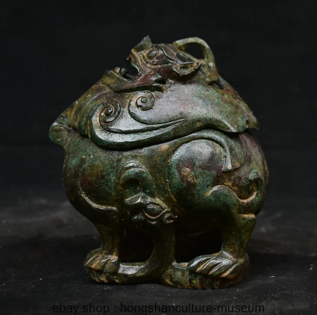 6.4 " Old Chinese Bronze ware Gilt Dynasty Fengshui Lion incense burner censer