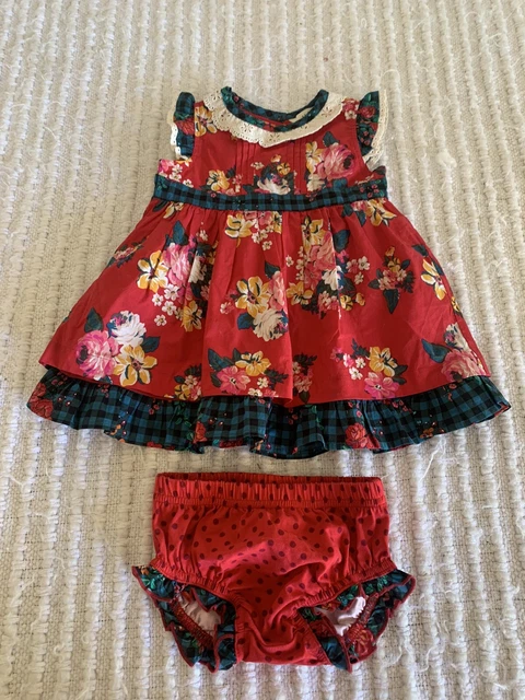 Matilda Jane 6-12 Months Sugar  Plum Girl Christmas Dress And Bloomers Set Plaid