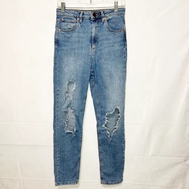 ASOS Mom Jeans Womens Size 26x32 High Rise Distressed Destroyed Stretch