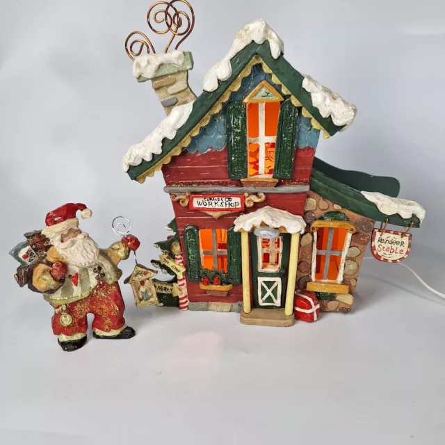 Kurt Adler Snowtown Village Claus & Co Workshop Lighted House Santa Claus w/ Box