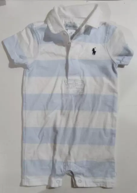 Ralph Lauren Polo Romper with Pony  9 Months Infant EUC Blue and White Striped