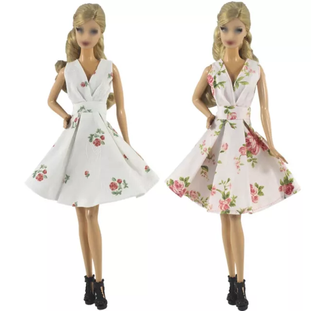 Weiß Mode Puppe Kleid für Barbie-Puppe Geblümt Outfit für 11,5 " Puppen Kleidung