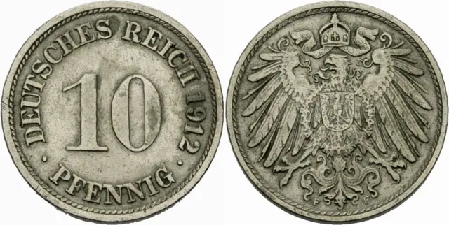 Deutsches Reich 10 Pfennig 1912 F Stuttgart Großer Adler Kaiserreich Jaeger 13