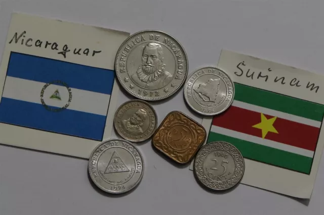 🧭 🇳🇮 Nicaragua + Suriname Old Coins Lot B55 #38 M3