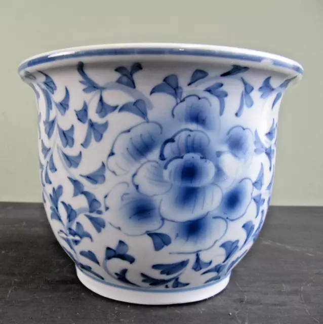Vintage Chinese Blue and White Planter Lotus Flower Jardiniere